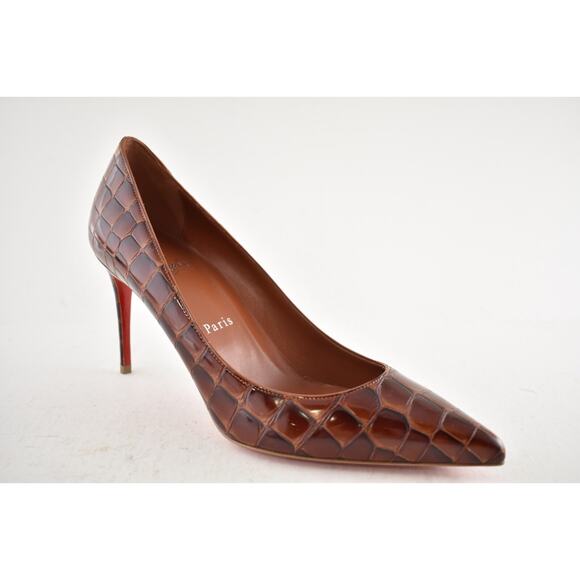 Christian Louboutin Kate 85 Brown Acajou Calf Ali Croc Pointed Toe Heel Pump 40 - Picture 6 of 16